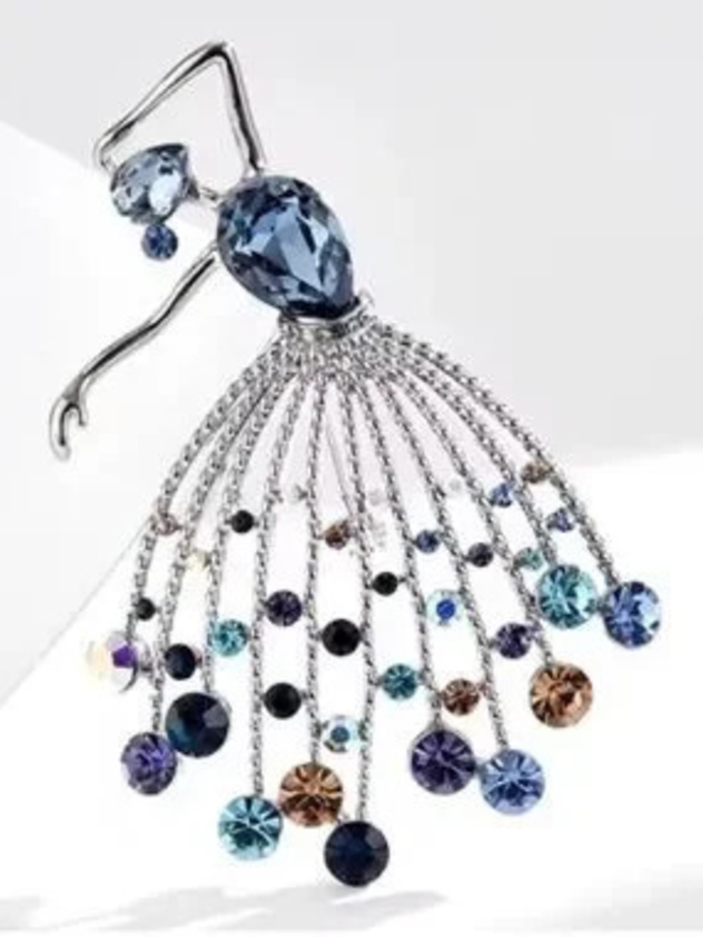Elegant Silver Multicolor Ballerina Brooch